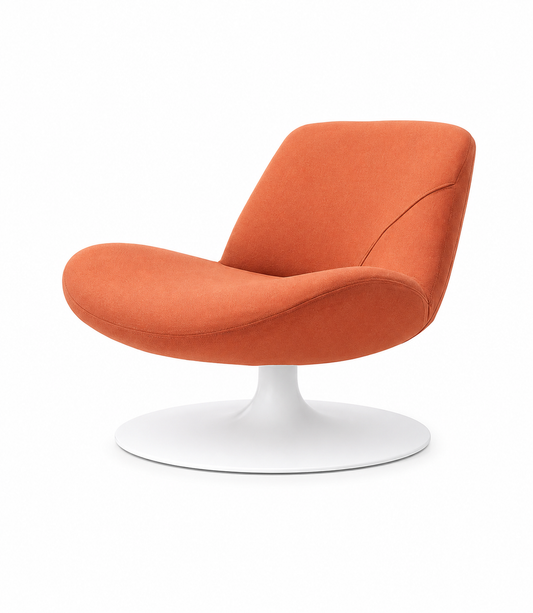 Herstel de ronde designfauteuil met nieuwe stoffering en vernieuwde ondersteuning