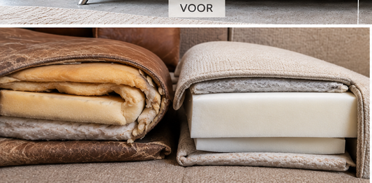 Leolux bank opnieuw gestoffeerd met hoogwaardige stof of leer, gecombineerd met herstel van de zitting en kussens voor optimaal zitcomfort.